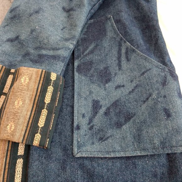 MARY REYNOLDS DESIGN Jacket M/L Blue Textured Denim Western Open Duster Tassel - Picture 12 of 15